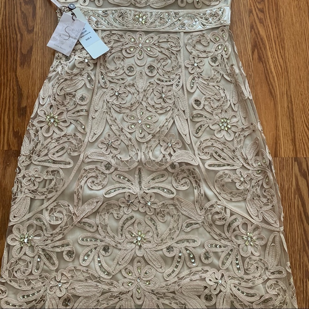 SUE WONG 8 Champagne Beige Nude Beaded Embroidered Cocktail Formal dress - Picture 8 of 16